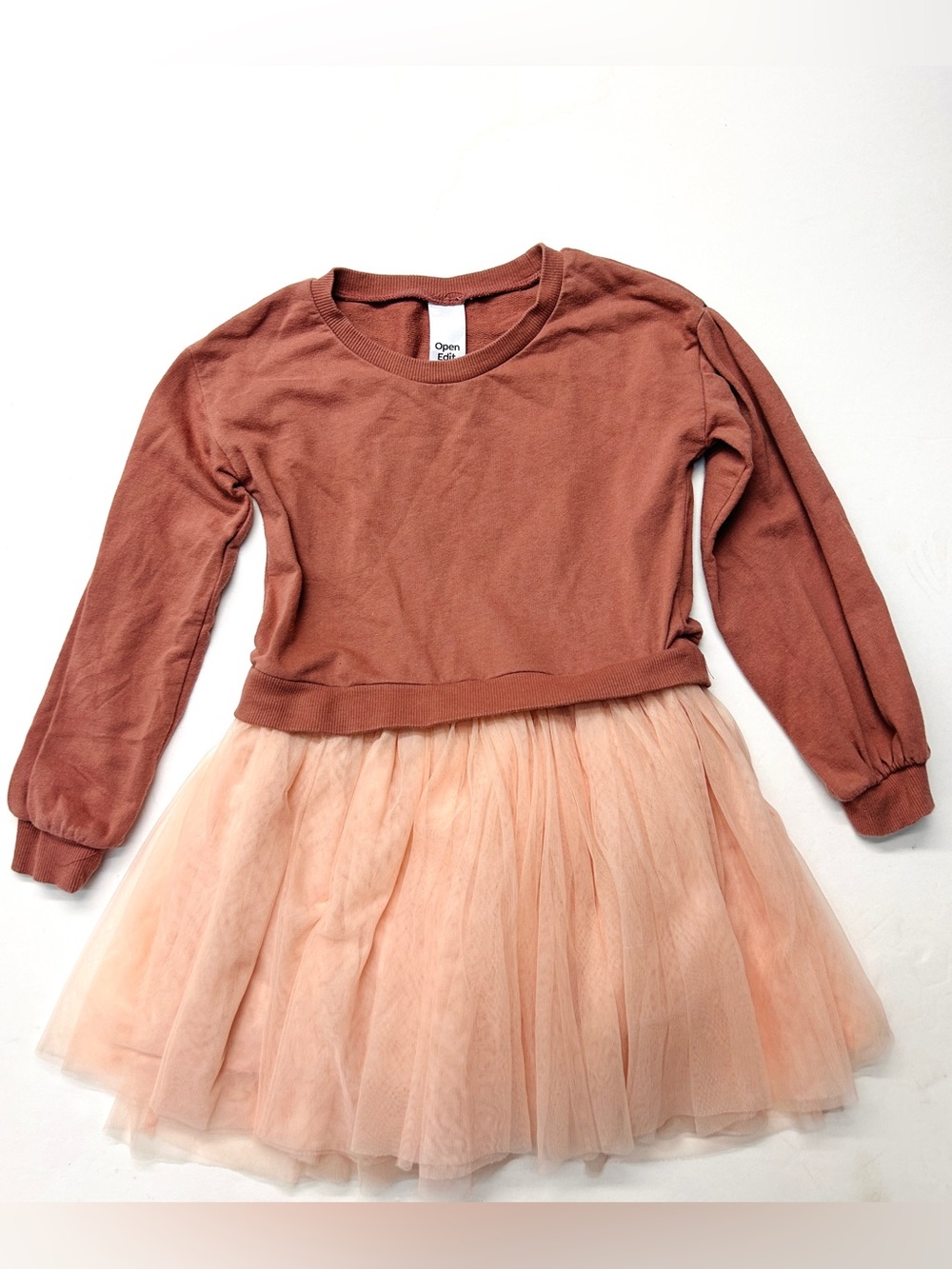 Open Edit Rust Brown Sweatshirt Dress. With Tulle Tutu Skirt
